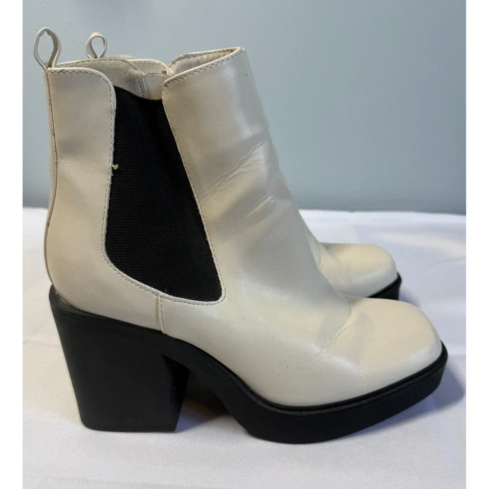 MIA Cream Square Toe Platform Ankle Boots Chunky Block Heel Lug Sole Womens 9M